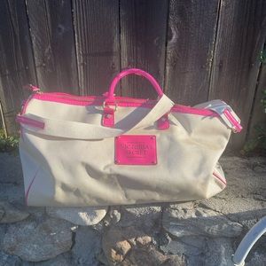 Victoria secret white and pink weekender bag